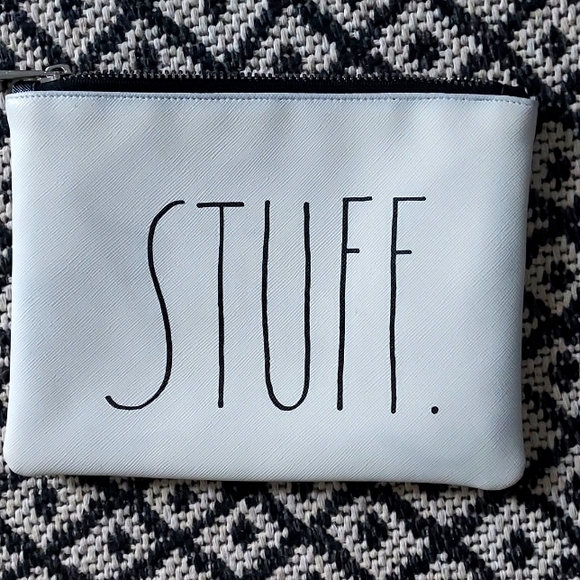 RAE DUNN "STUFF" Zipper Cosmetic Bag White & Black - Picture 2 of 8